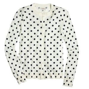 J Crew Polka Dot Cardigan Ivory Navy Caryn Cotton Fall Preppy Coquette Sweater S